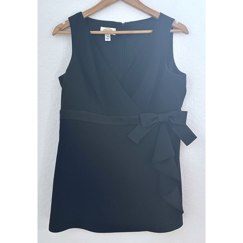 Vtg 90s Talbots Old Money Minimalist Cocktail Sheath Top Bow Detail Sz. 10 Black
